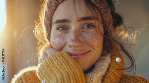 Young woman embracing a positive pregnancy test, tears of joy streaming down her cheeks.