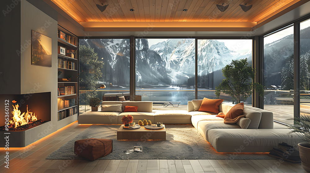 Fototapeta premium Interior exuding Warmth featuring soft lighting warm color tones inviting textures in a comfortable family room