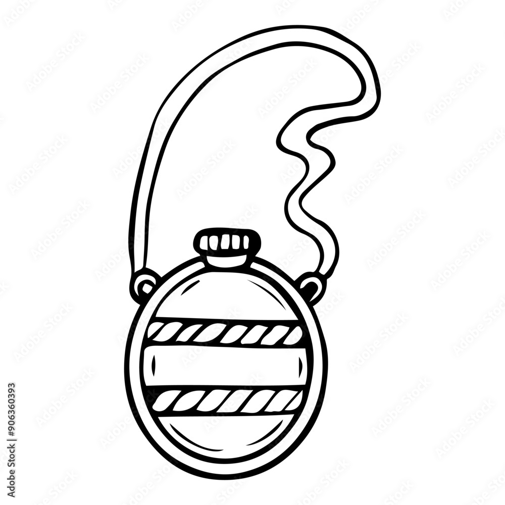 Hiking flask hand drawn in doodle style. Drinkware. Tourist equipment for a hunter or fisherman. Vector line art illustration.