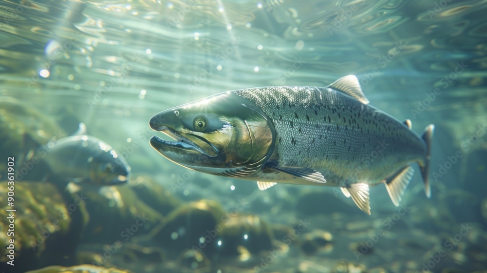 Salmon Swimming Underwater Salmon Swimming Underwater