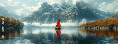 A serene lake surrounded by majestic mountains, capturing the beauty of Lake Bled in the heart of nature photo