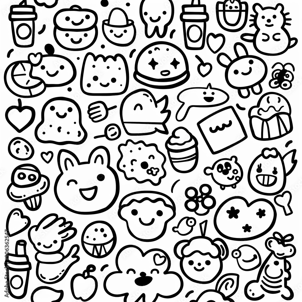 seamless pattern with cute doodle art of happy cute kawaii icons seamless pattern with cute doodle art of happy cute kawaii icons
