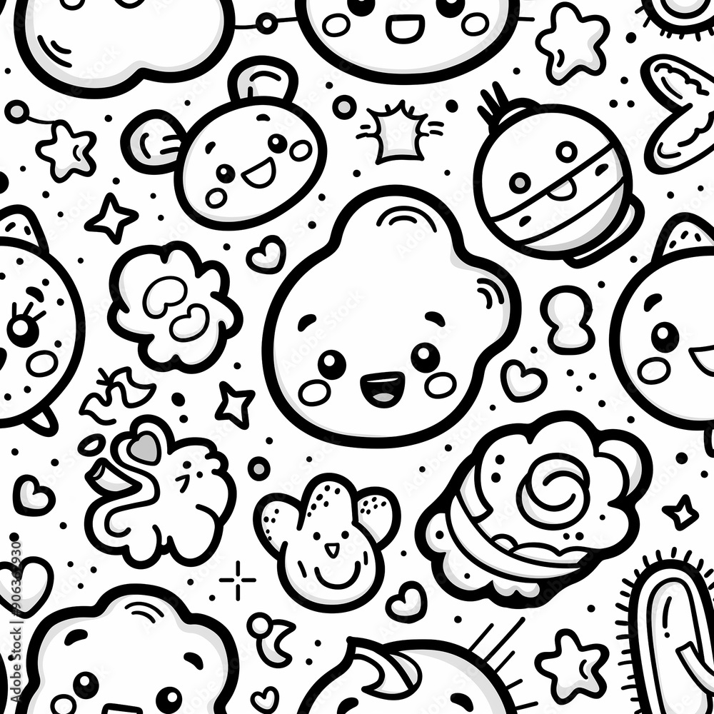 seamless pattern with cute doodle art of happy cute kawaii icons seamless pattern with cute doodle art of happy cute kawaii icons