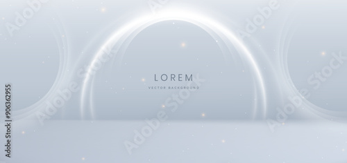 Abstract white circles lines on grey background. with lighting effect sparkle. Frame circle for product design.