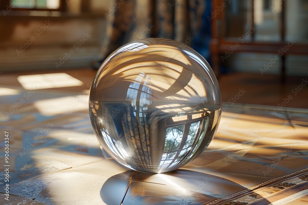 Captivating Glass Sphere Reflecting Light and Shadows in a Room Captivating Glass Sphere Reflecting Light and Shadows in a Room