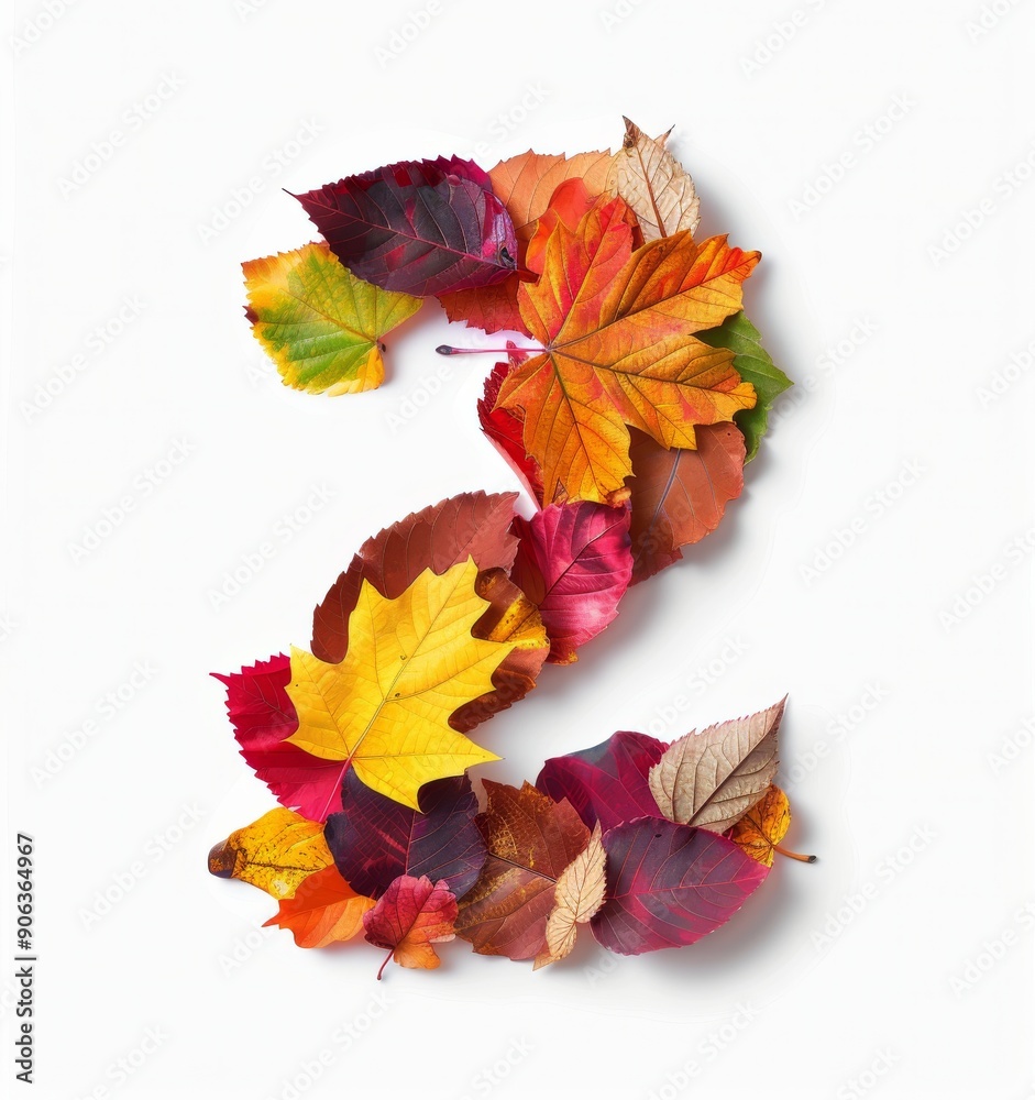 Colorful Autumn Leaves Arranged in the Shape of the Number Two Colorful Autumn Leaves Arranged in the Shape of the Number Two