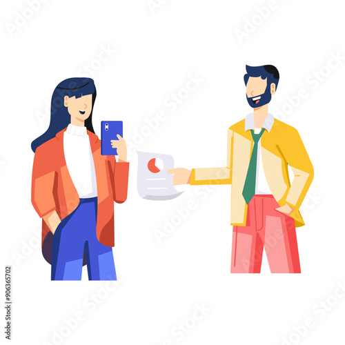 Character based flat illustration of office discussion 

