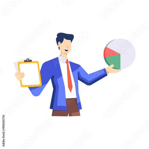 Character based flat style illustration analytics

