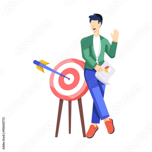 Man working on business goal, flat illustration 

