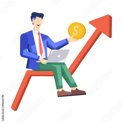 Character based flat style illustration of profit growth 

