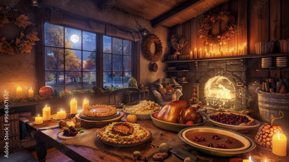 Fall table setting for Thanksgiving day or family gathering dinner. Plates, silverware, floral and fruits decoration, candles and pumpkins over rustic wooden table background Fall table setting for Thanksgiving day or family gathering dinner. Plates, silverware, floral and fruits decoration, candles and pumpkins over rustic wooden table background