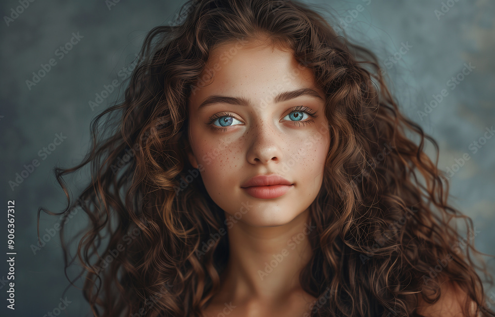 Young brunette beauty woman with natural make-up and wavy hair