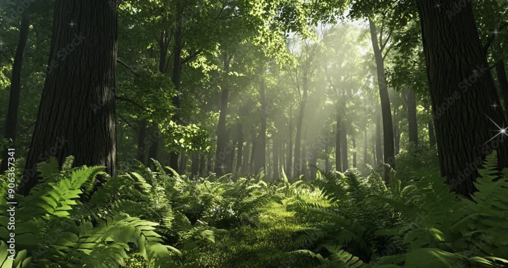 Design a serene background with a real forest scene, showcasing lush green trees and natural textures in high definition, ensuring a clean, noise-free presentation that evokes the tranquility 
