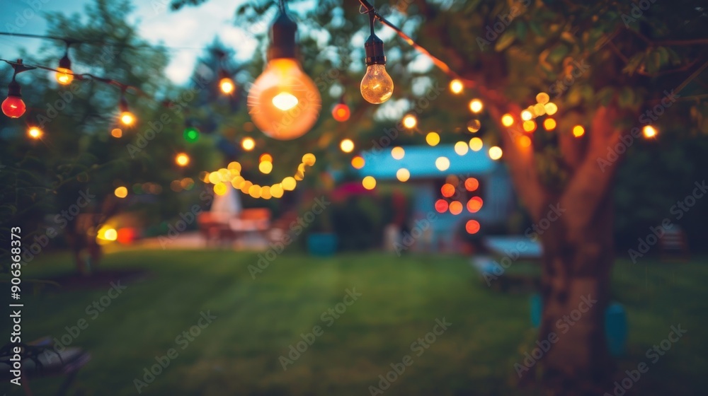 Fototapeta premium Twinkling Lights in a Backyard