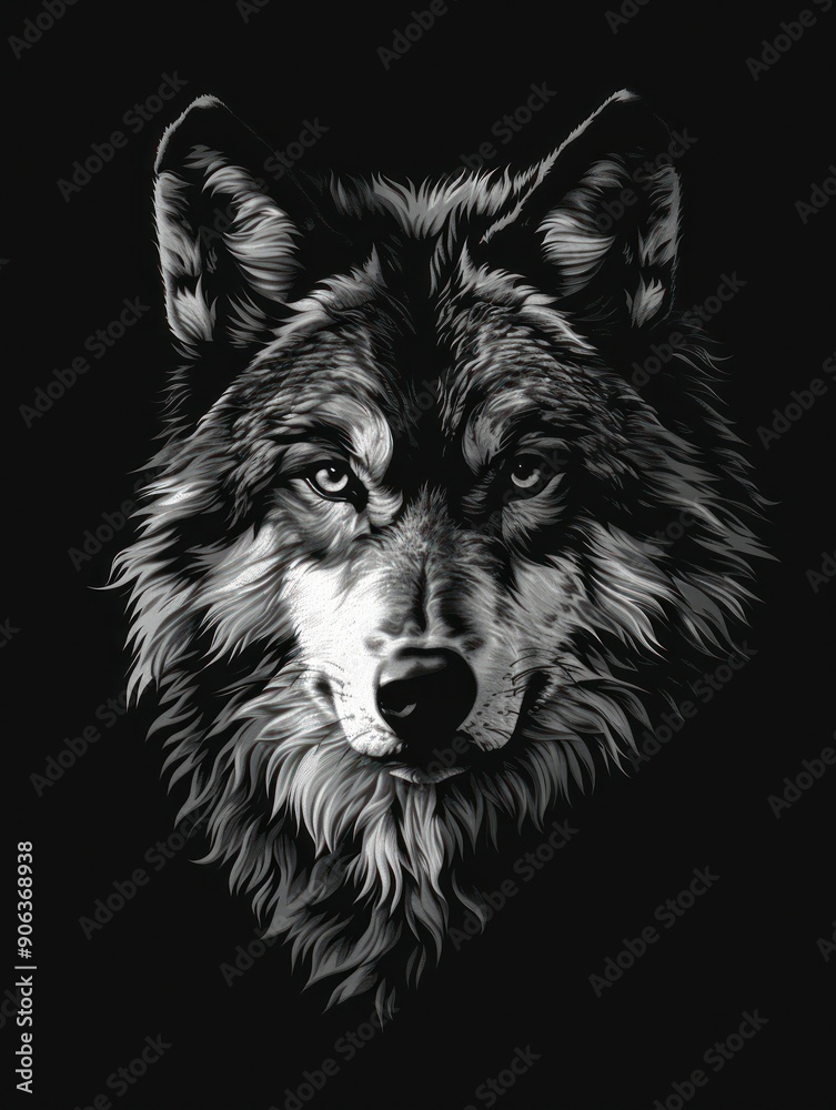 Fototapeta premium Monochromatic wolf portrait showcasing fine textures