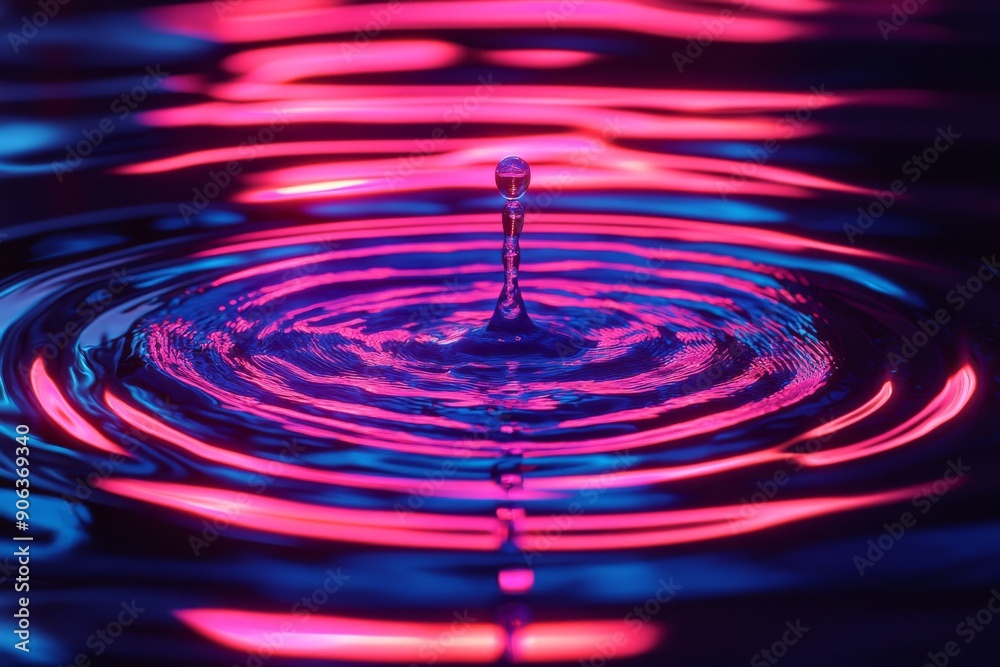 Vibrant ripple in neon light capturing the dynamic interaction of water and light in a mesmerizing pattern. Vibrant ripple in neon light capturing the dynamic interaction of water and light in a mesmerizing pattern.