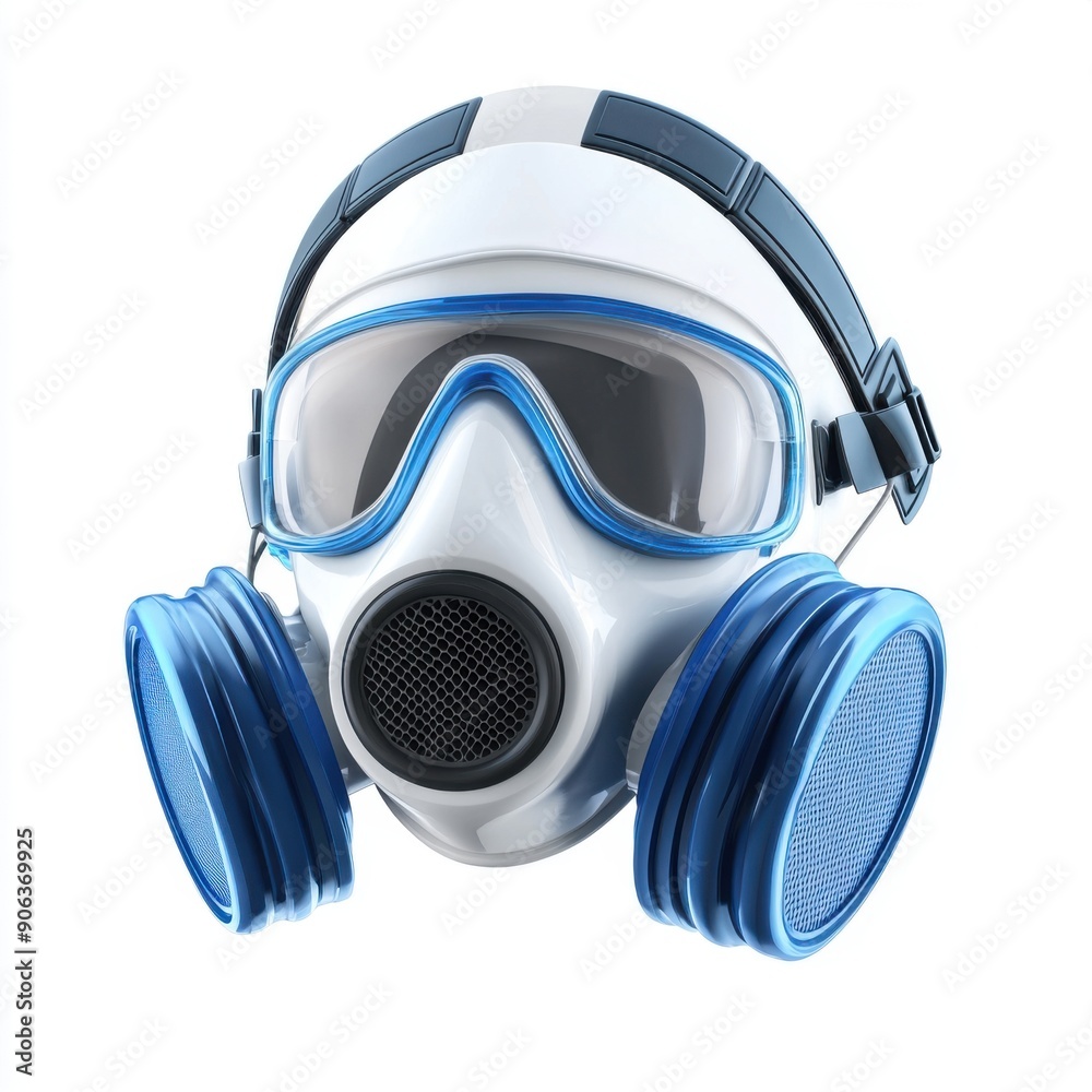 Respirator Mask Clipart - Safety Tool in 3D Rendering, White and Blue Isolated on White Background Respirator Mask Clipart - Safety Tool in 3D Rendering, White and Blue Isolated on White Background