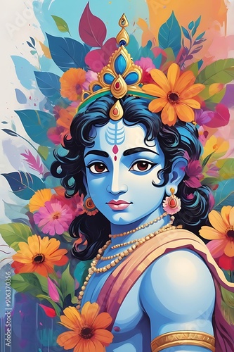 Lord God Shri krishna, painting, abstract, illustration, vector, photo