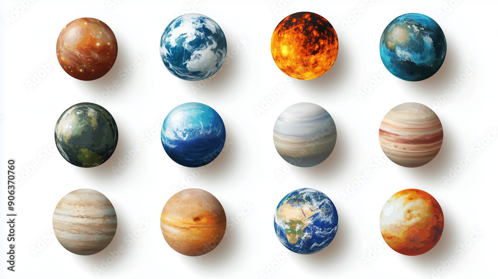 Set of Planets Isolated on White Background - Space and Astronomy