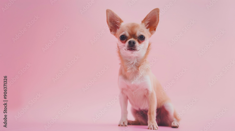 A poised Chihuahua sits against a soft pink backdrop, emanating a regal and confident air. A poised Chihuahua sits against a soft pink backdrop, emanating a regal and confident air.