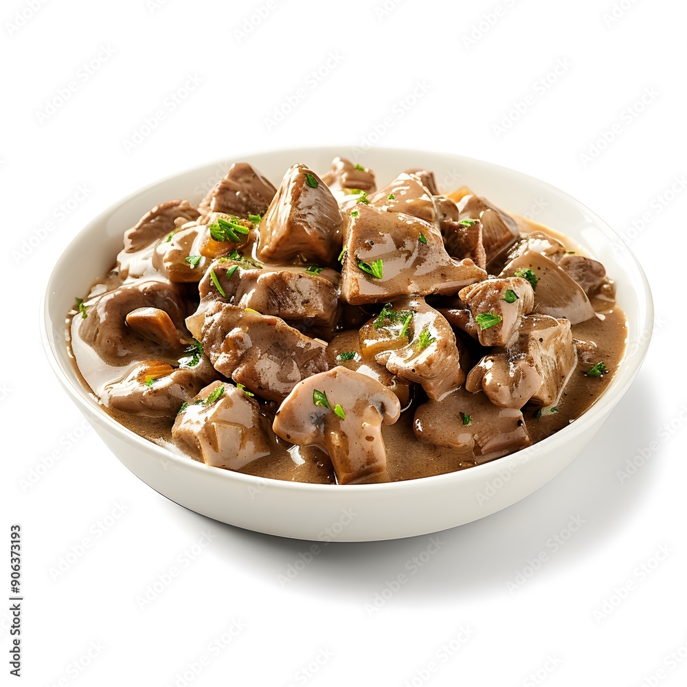 Delicious beef stew served in a white bowl, garnished with fresh herbs. Delicious beef stew served in a white bowl, garnished with fresh herbs.
