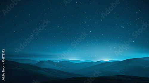 A serene night sky over rolling hills, with countless stars twinkling against a deep blue backdrop, creating a calm and peaceful ambiance.