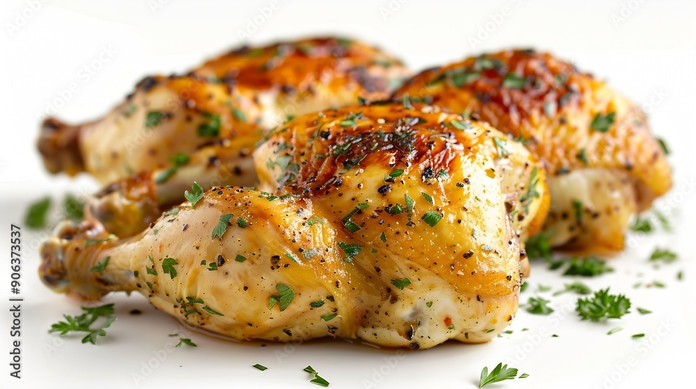 Tasty roasted chicken with parsley isolated on white : Generative AI Tasty roasted chicken with parsley isolated on white : Generative AI