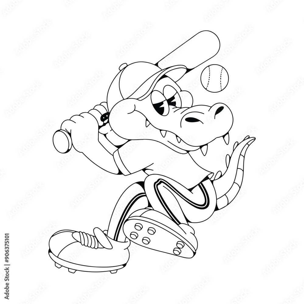 Crocodile Baseball Retro Mascot Character Crocodile Baseball Retro Mascot Character