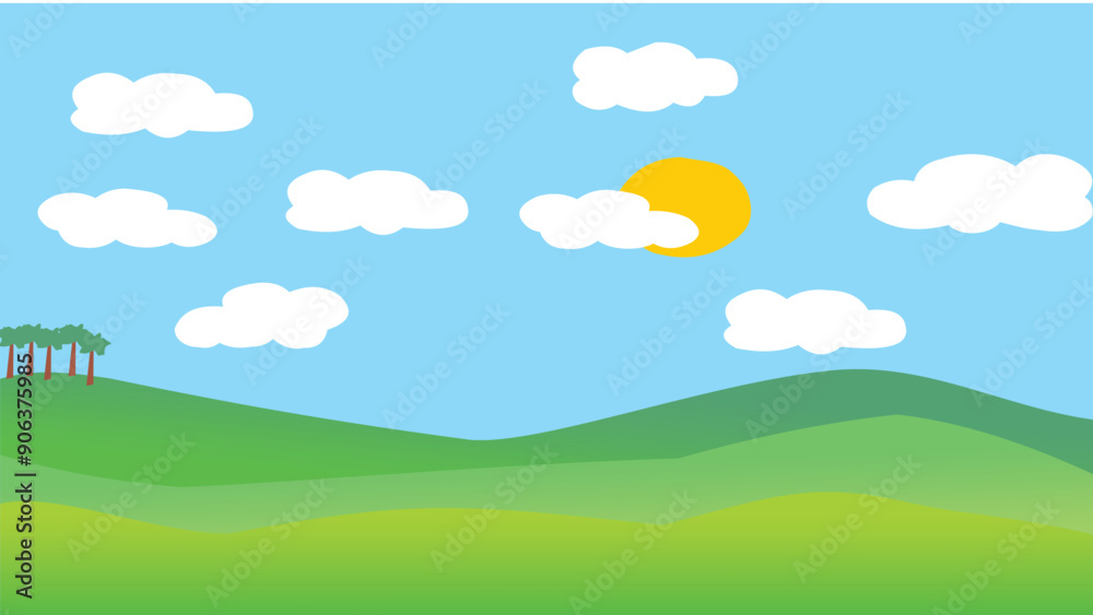 illustration of a view of a green meadow with trees on the edge illustration of a view of a green meadow with trees on the edge