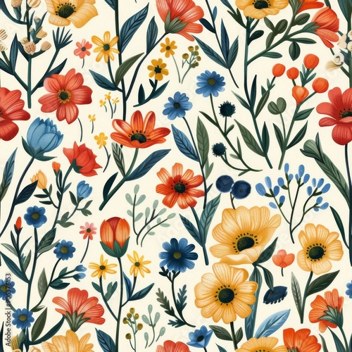 Seamless floral pattern with hand drawn flowers. illustration.