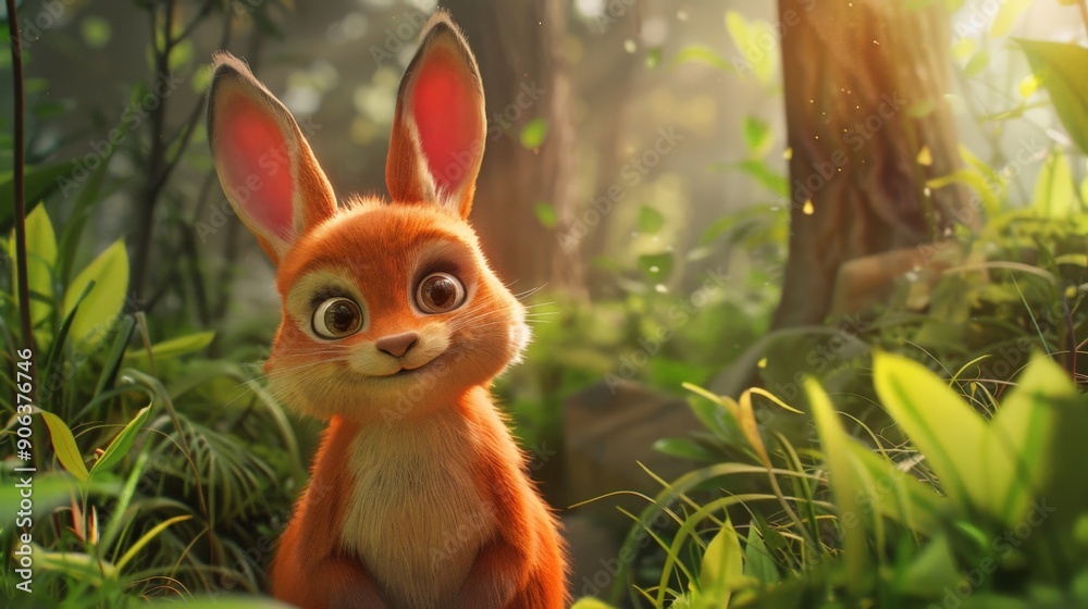 Cute animated rabbit in a sunlit forest
Cute animated rabbit in a sunlit forest