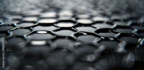 Close-Up View of Hexagonal Pattern With Water Drops on Dark Surface
