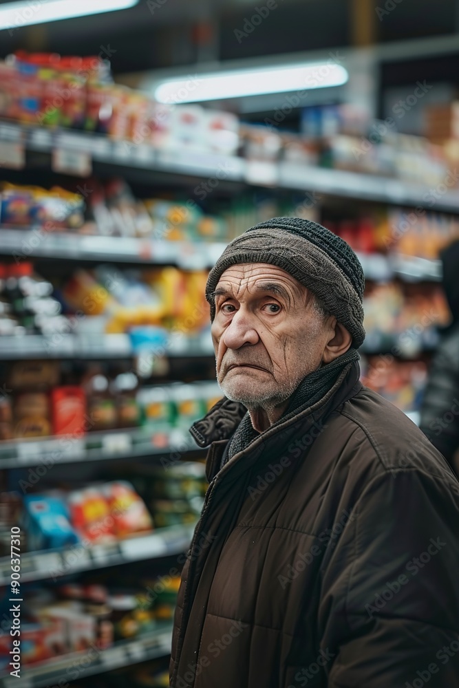 Fototapeta premium A Melancholy and sad expression of a poor elderly