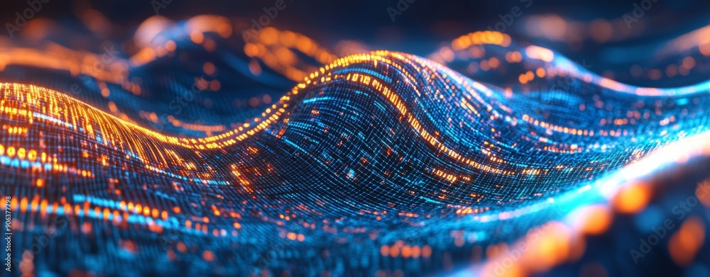 Abstract blue wavy background with digital data and sound waves. Abstract blue wavy background with digital data and sound waves.
