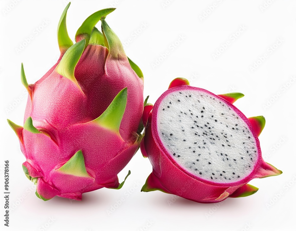 realistic full dragon fruits and half cut dragon fruit studio photography white background food object 3 realistic full dragon fruits and half cut dragon fruit studio photography white background food object 3