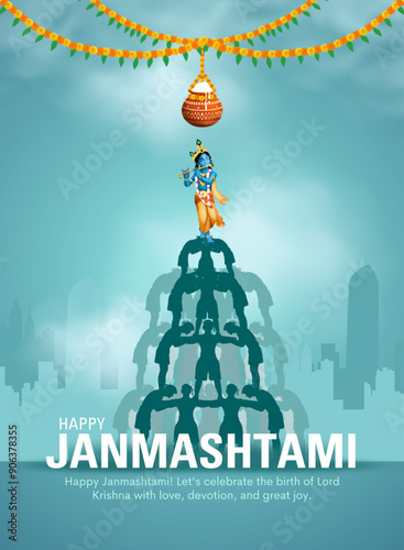 Happy dahi handi celebration for krishna Janmashtami. Creative vector illustration design.