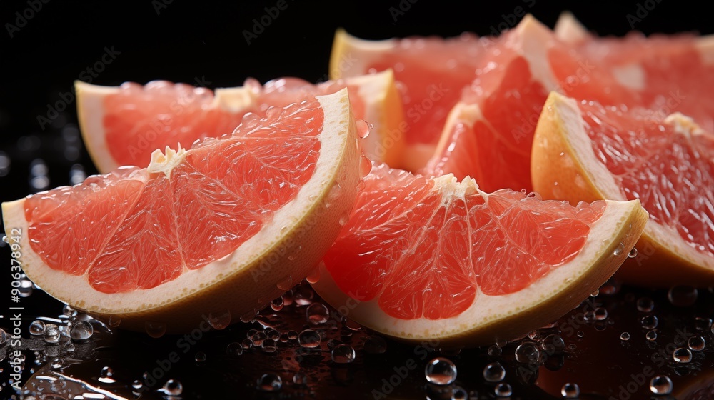 Close up of a fresh pomelo, macro photography, thick rind textures, side view, studio lighting.