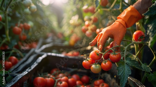 The hand picking tomatoes photo