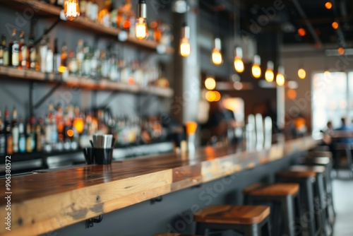 Cozy Bar Interior With Dark Drink and Bottles on Shelves in Evening Light