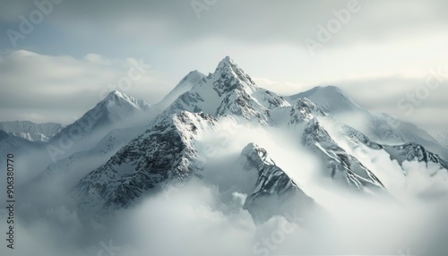 Snow-Capped Mountains Amidst Fog in Early Morning Light