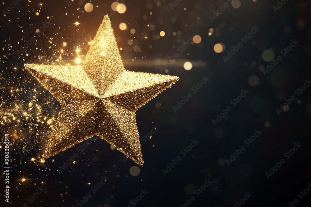3d rendering of golden star with glitter and light effects on dark background 3d rendering of golden star with glitter and light effects on dark background