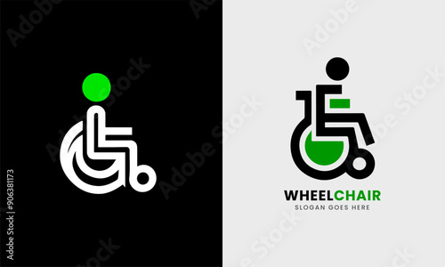 Patient Wheel chair, clinic physical people medical hospital care chair seat support logo icon graphic design