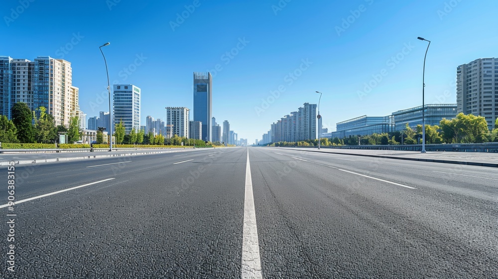 Empty City Road with Modern Buildings in Background. Empty City Road with Modern Buildings in Background.