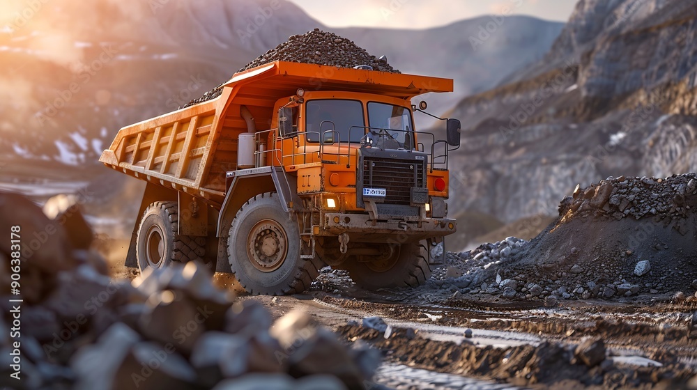 Large commercial dump truck unloading load of stone or gravel at construction site : Generative AI Large commercial dump truck unloading load of stone or gravel at construction site : Generative AI