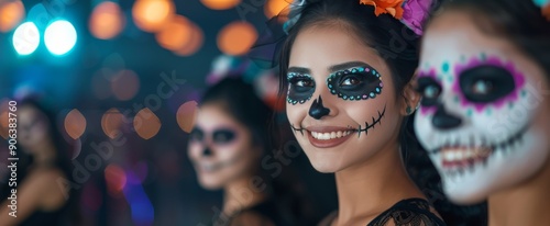 Celebrating Dia De Los Muertos With Face Painting in a Festive Outdoor Setting