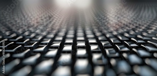 Close-Up View of Hexagonal Pattern With Water Drops on Dark Surface