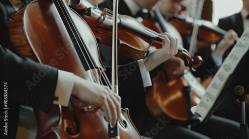 Musicians passionately playing string instruments in an elegant setting, capturing the beauty and harmony of live classical music performance.