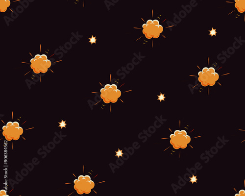 Seamless pattern, explosion and boom effect. Star burst, fire blast, bang, en...