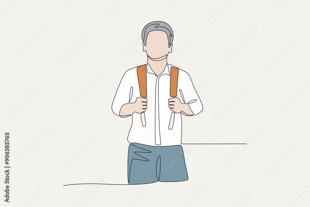 Colored teenage boys are excited to go back to school. Back to school concept one-line drawing Colored teenage boys are excited to go back to school. Back to school concept one-line drawing