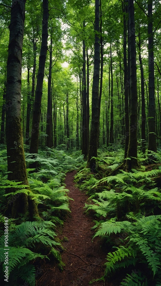 Majestic green woodland Panoramic background of a vibrant, lush forest scene - high contrast Majestic green woodland Panoramic background of a vibrant, lush forest scene - high contrast
